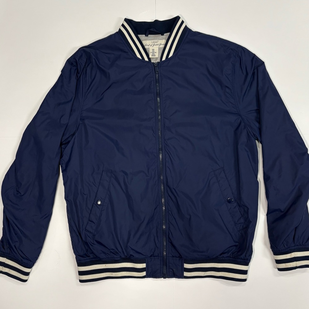 Worn Once H&M Men’s Bomber Jacket LOGG Dark Blue White Full Zip
